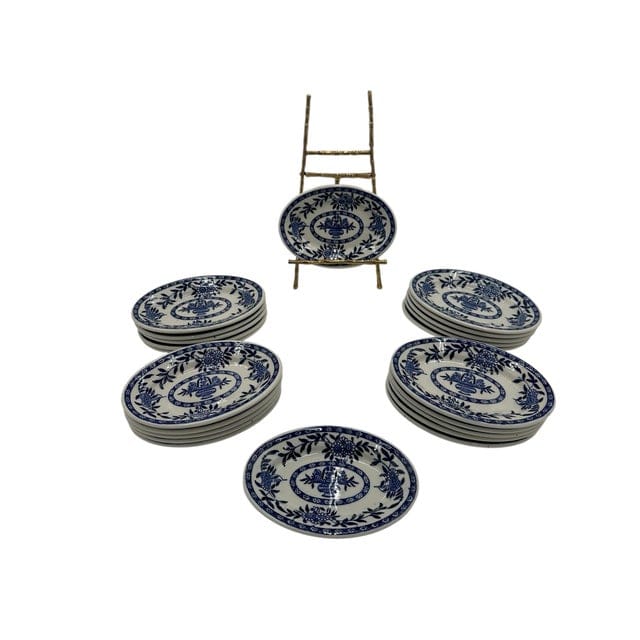 Mid 20th Century Set of 22 Sterling China Vitrified Blue & White Appetizer Plates | IdleHour