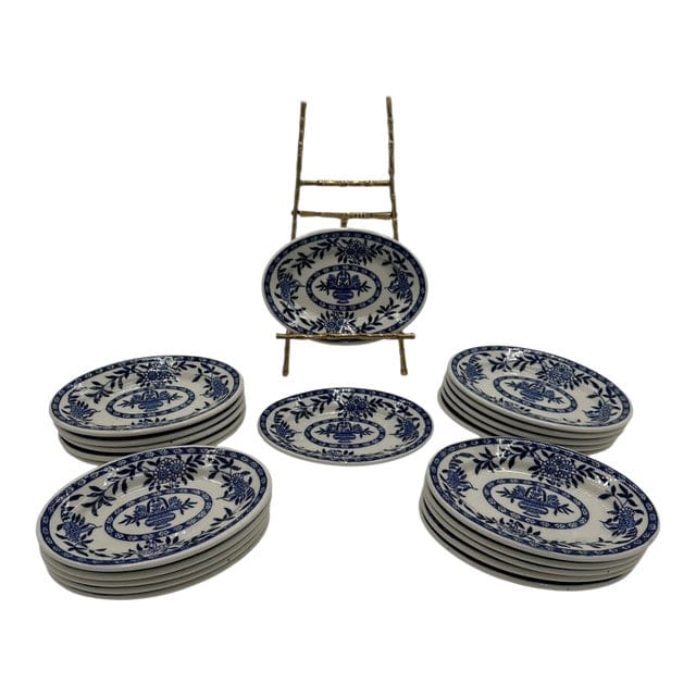 Mid 20th Century Set of 22 Sterling China Vitrified Blue & White Appetizer Plates | IdleHour