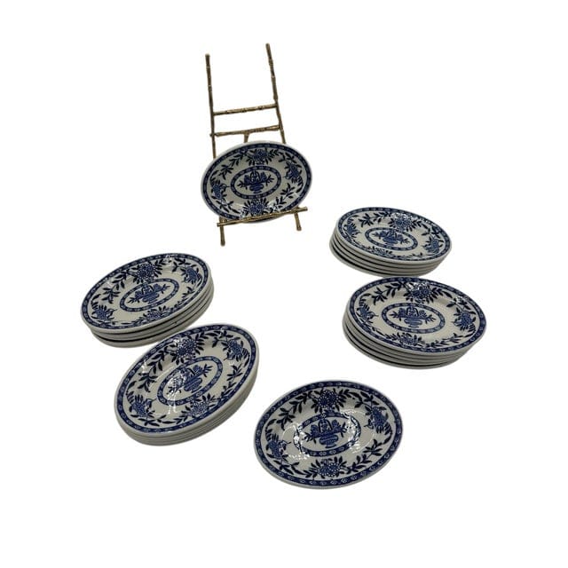 Mid 20th Century Set of 22 Sterling China Vitrified Blue & White Appetizer Plates | IdleHour