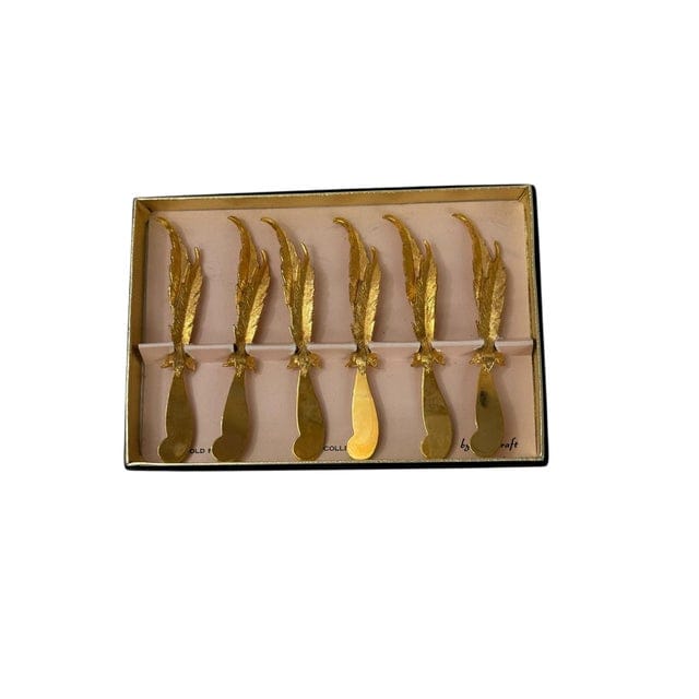 Mid 20th Century Set of 6 24k Gold Plated Feather Cheese Knives – Janis Collection by Jancraft | IdleHour