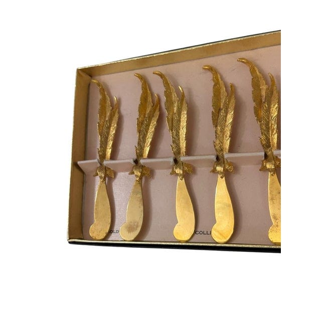 Mid 20th Century Set of 6 24k Gold Plated Feather Cheese Knives – Janis Collection by Jancraft | IdleHour