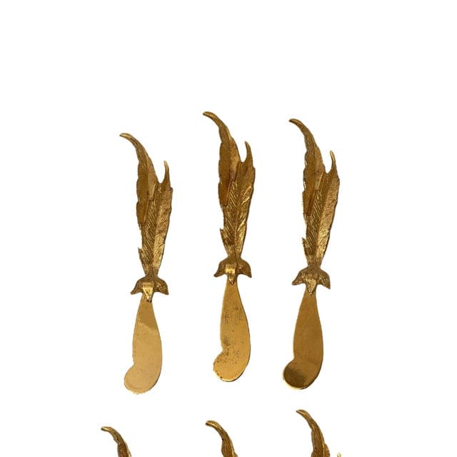 Mid 20th Century Set of 6 24k Gold Plated Feather Cheese Knives – Janis Collection by Jancraft | IdleHour