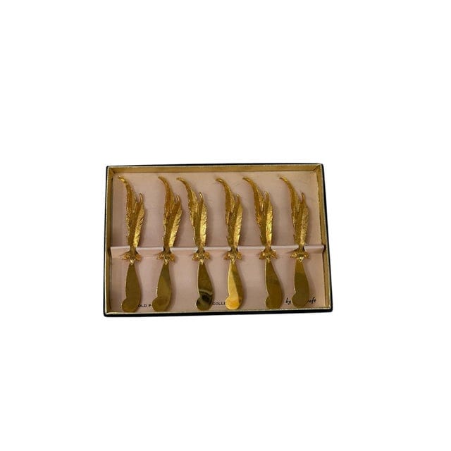 Mid 20th Century Set of 6 24k Gold Plated Feather Cheese Knives – Janis Collection by Jancraft | IdleHour