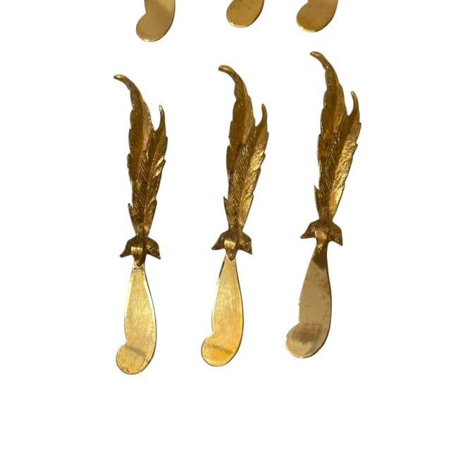 Mid 20th Century Set of 6 24k Gold Plated Feather Cheese Knives – Janis Collection by Jancraft | IdleHour