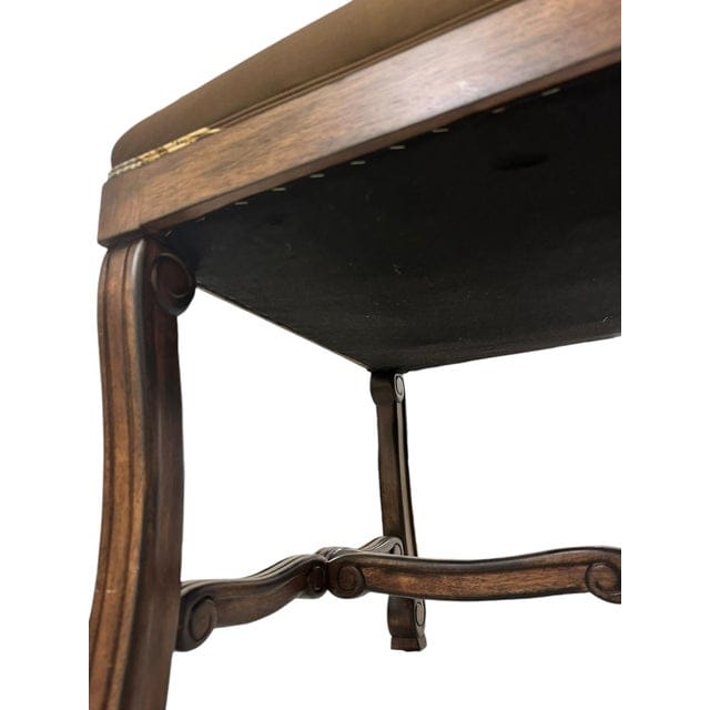 Mid 20th Century Silk Embroidered Elephant Print and Wood Frame Bench | IdleHour