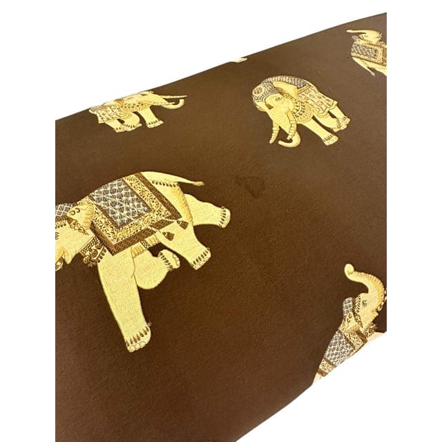 Mid 20th Century Silk Embroidered Elephant Print and Wood Frame Bench | IdleHour