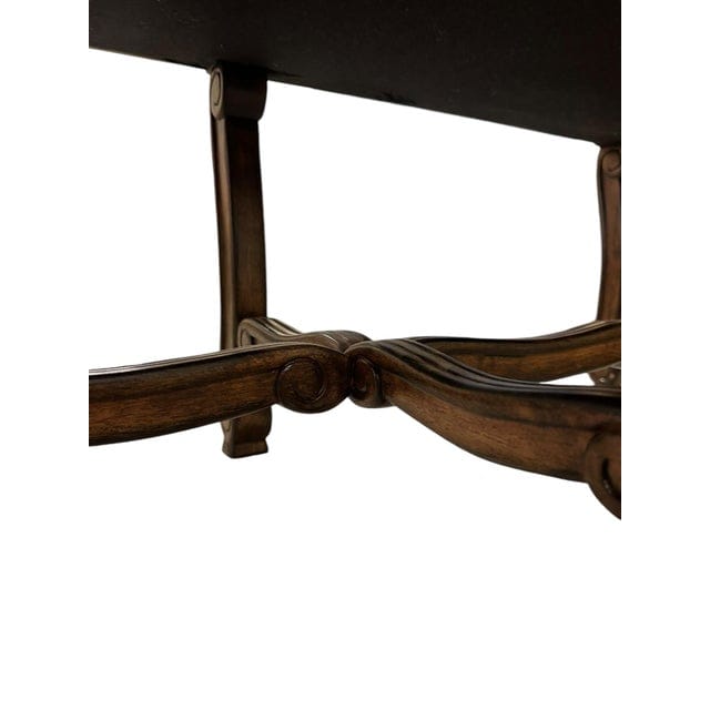 Mid 20th Century Silk Embroidered Elephant Print and Wood Frame Bench | IdleHour