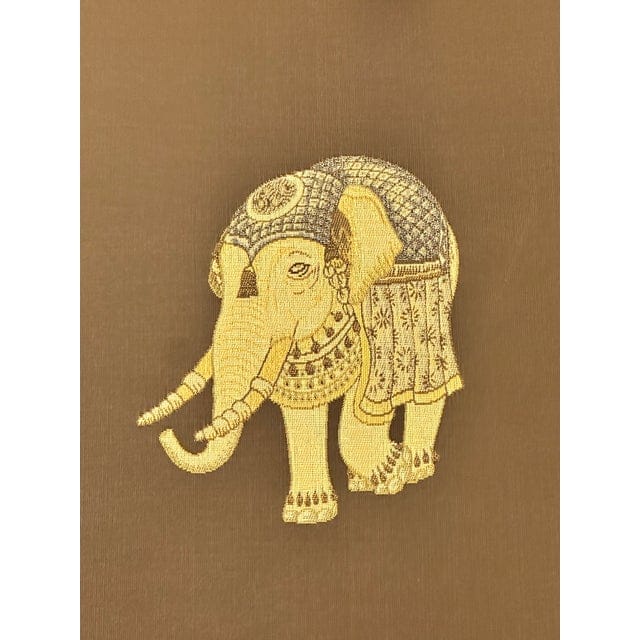 Mid 20th Century Silk Embroidered Elephant Print and Wood Frame Bench | IdleHour