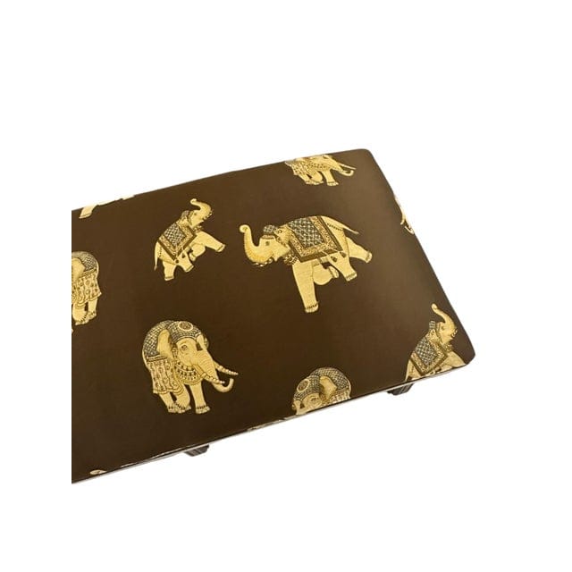 Mid 20th Century Silk Embroidered Elephant Print and Wood Frame Bench | IdleHour