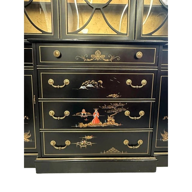 Mid 20th Century Vintage Black Lacquered Chinoiserie Bubble Glass Display Cabinet by Jasper Cabinet Company | IdleHour