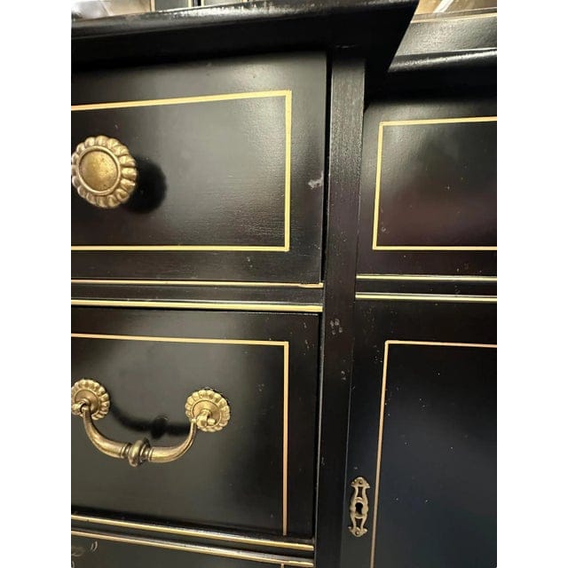 Mid 20th Century Vintage Black Lacquered Chinoiserie Bubble Glass Display Cabinet by Jasper Cabinet Company | IdleHour