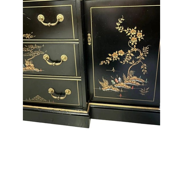 Mid 20th Century Vintage Black Lacquered Chinoiserie Bubble Glass Display Cabinet by Jasper Cabinet Company | IdleHour