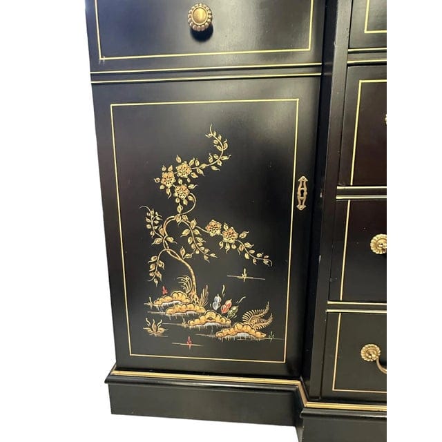 Mid 20th Century Vintage Black Lacquered Chinoiserie Bubble Glass Display Cabinet by Jasper Cabinet Company | IdleHour