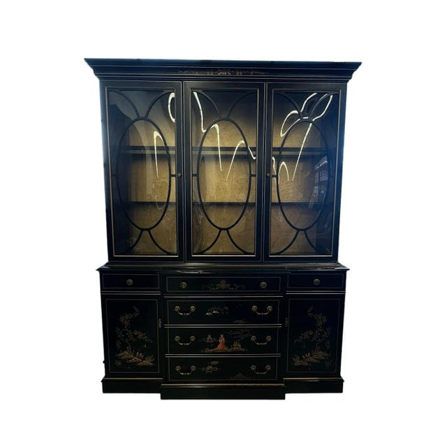 Mid 20th Century Vintage Black Lacquered Chinoiserie Bubble Glass Display Cabinet by Jasper Cabinet Company | IdleHour