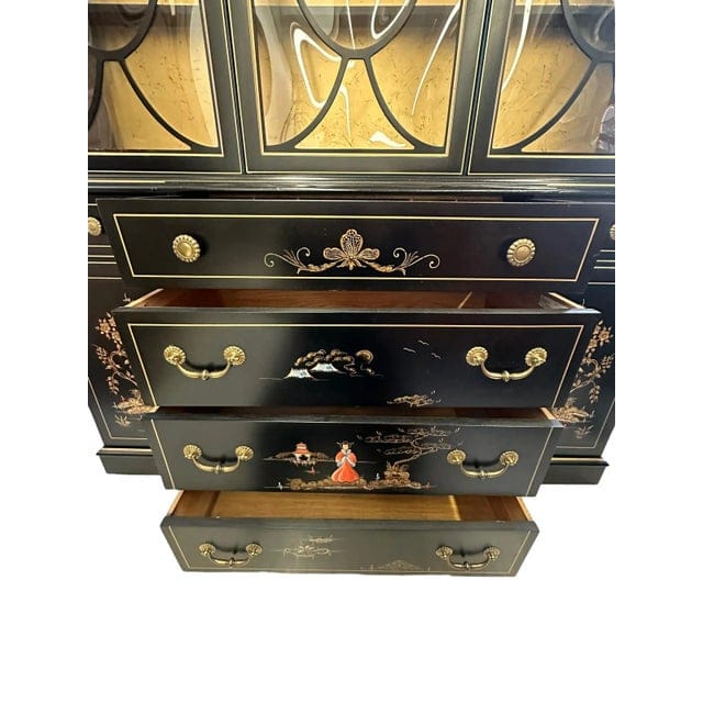 Mid 20th Century Vintage Black Lacquered Chinoiserie Bubble Glass Display Cabinet by Jasper Cabinet Company | IdleHour