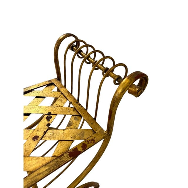 Mid-Century Hollywood Regency Gold Foil Gilt Curule Bench | IdleHour