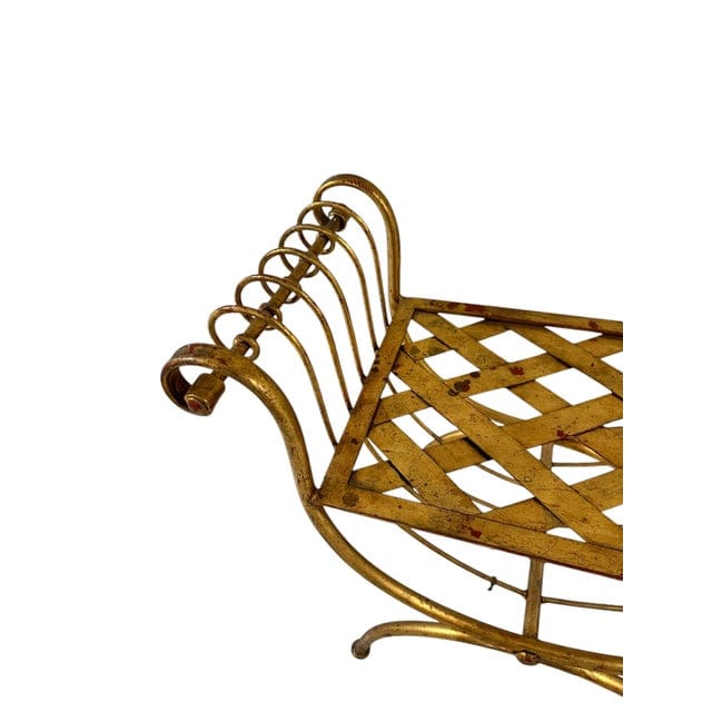 Mid-Century Hollywood Regency Gold Foil Gilt Curule Bench | IdleHour