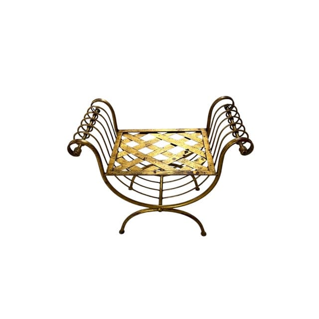 Mid-Century Hollywood Regency Gold Foil Gilt Curule Bench | IdleHour