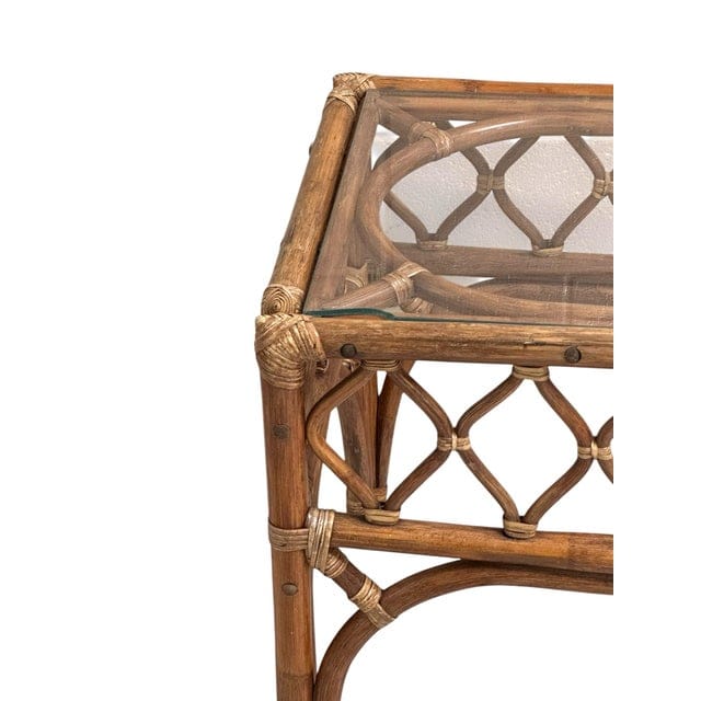 Mid-Century Rattan and Glass End Table | IdleHour