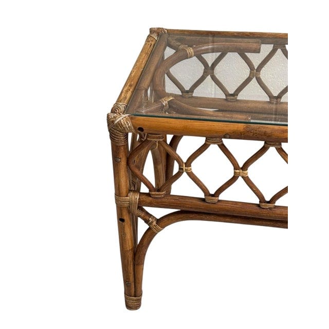 Mid-Century Rattan and Glass End Table | IdleHour