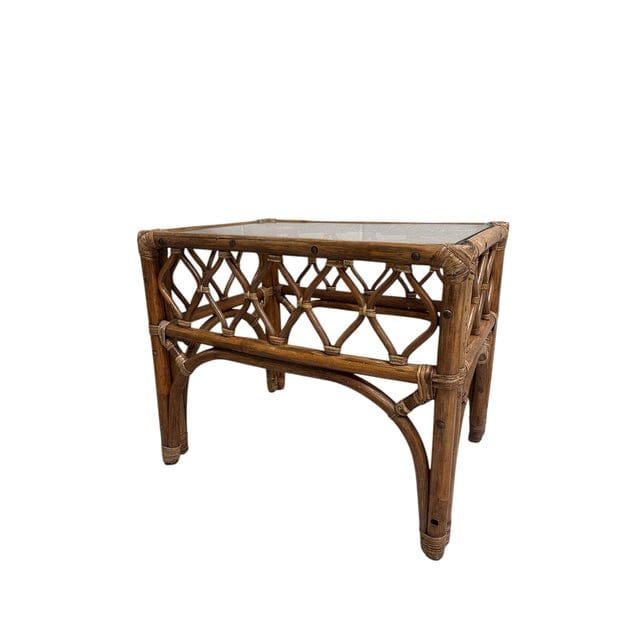 Mid-Century Rattan and Glass End Table | IdleHour