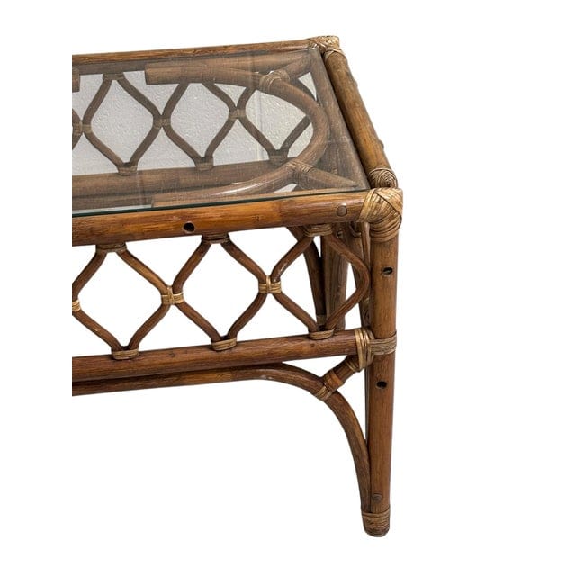 Mid-Century Rattan and Glass End Table | IdleHour