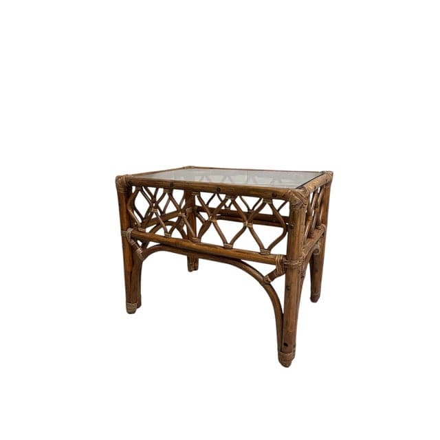 Mid-Century Rattan and Glass End Table | IdleHour