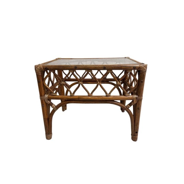Mid-Century Rattan and Glass End Table | IdleHour