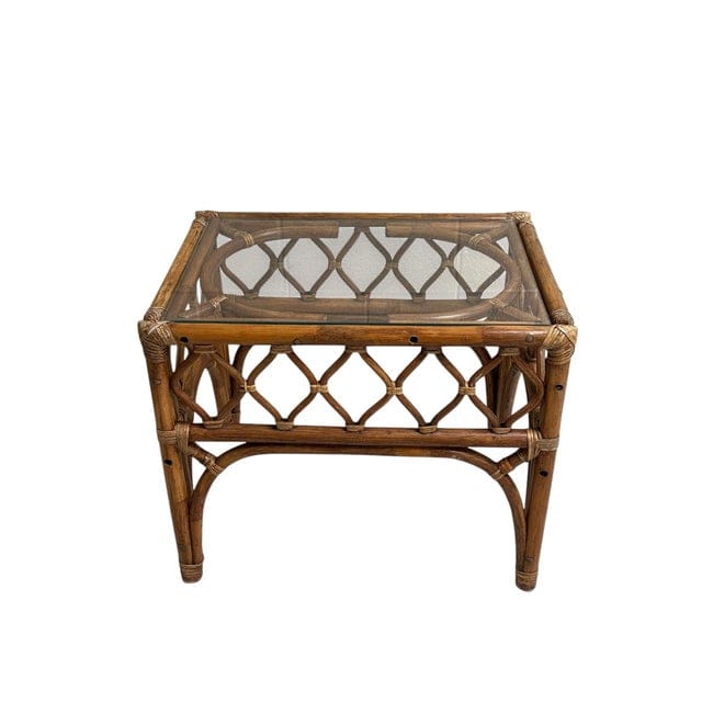 Mid-Century Rattan and Glass End Table | IdleHour