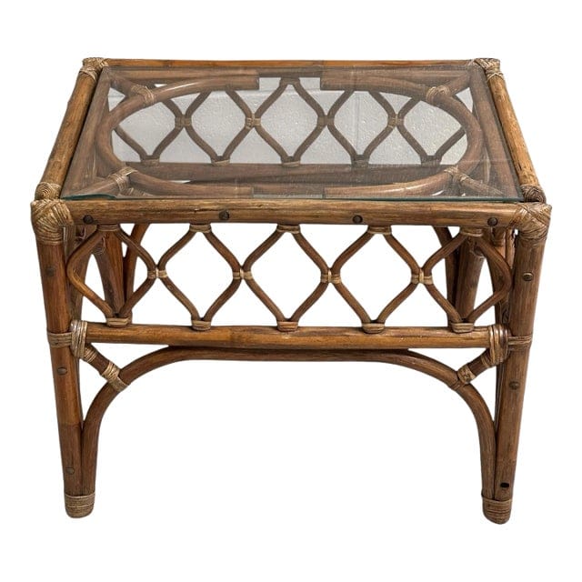 Mid-Century Rattan and Glass End Table | IdleHour