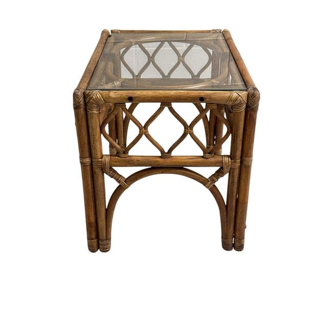 Mid-Century Rattan and Glass End Table | IdleHour