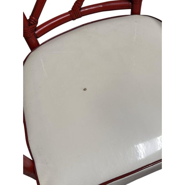 Mid-Century Red Rattan Chairs With White Vinyl Cushions - Set of 4 | IdleHour