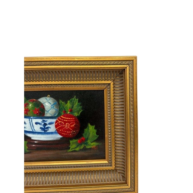 Original Christopher McCall Blue and White Holiday Oil Painting in Gilded Frame | IdleHour