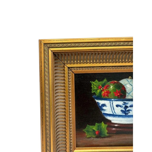Original Christopher McCall Blue and White Holiday Oil Painting in Gilded Frame | IdleHour