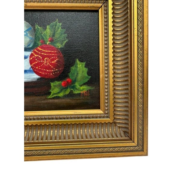 Original Christopher McCall Blue and White Holiday Oil Painting in Gilded Frame | IdleHour