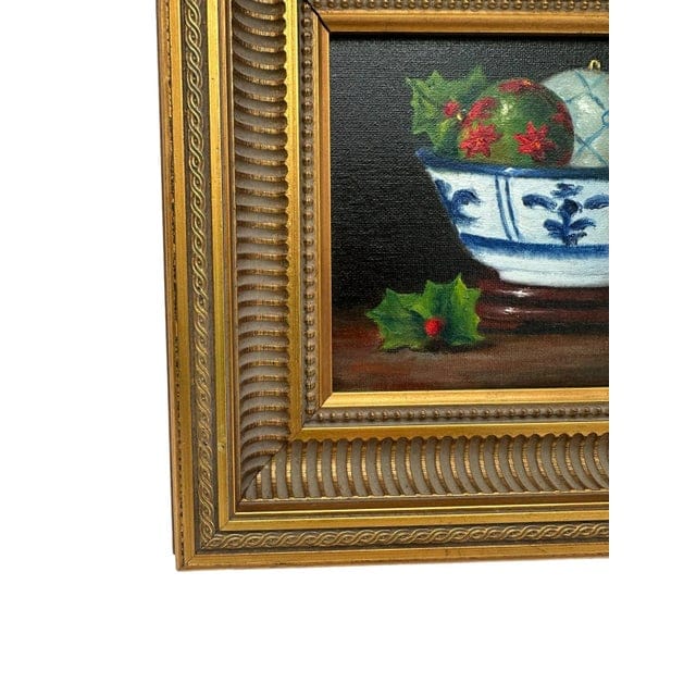 Original Christopher McCall Blue and White Holiday Oil Painting in Gilded Frame | IdleHour