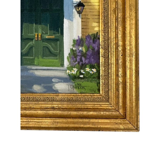 Original Line Tutwiler Oil Painting - Greek Revival Front Porch With Green Door | IdleHour