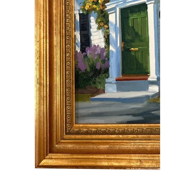 Original Line Tutwiler Oil Painting - Side Profile Greek Revival Porch With Green Door | IdleHour