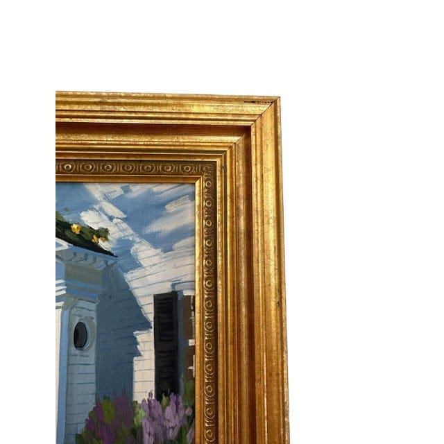 Original Line Tutwiler Oil Painting - Side Profile Greek Revival Porch With Green Door | IdleHour