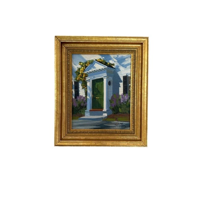 Original Line Tutwiler Oil Painting - Side Profile Greek Revival Porch With Green Door | IdleHour