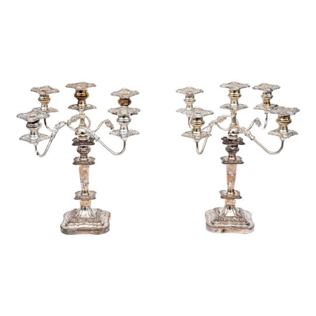 Pair of 19th Century Sheffield Silver Plate Five Candle Candelabrums | IdleHour