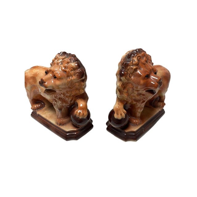Pair of Antique Staffordshire Recumbent Lions | IdleHour