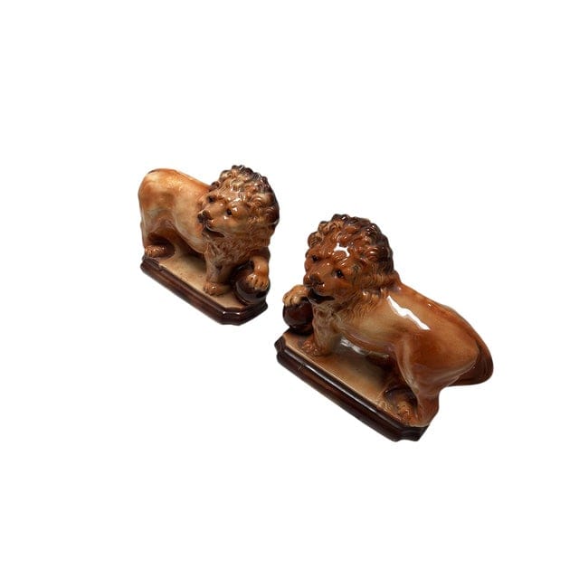 Pair of Antique Staffordshire Recumbent Lions | IdleHour