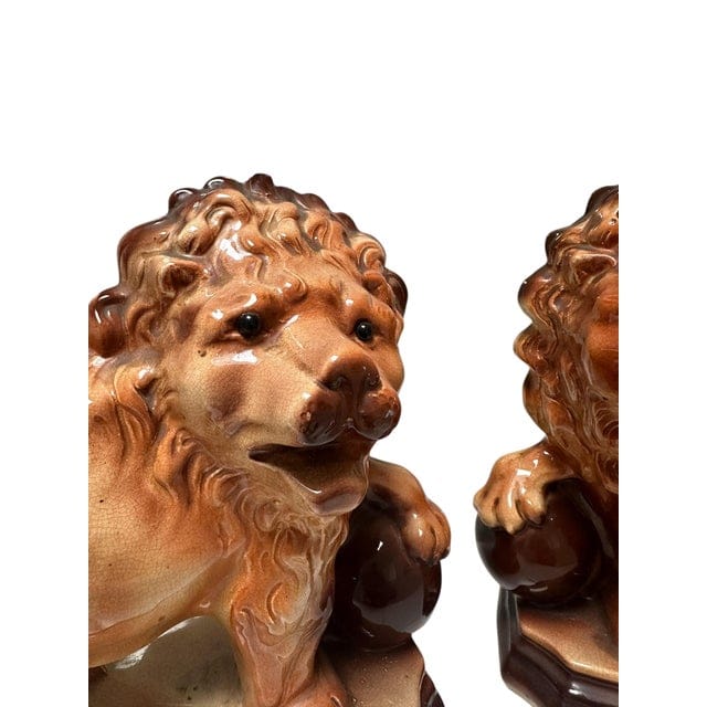Pair of Antique Staffordshire Recumbent Lions | IdleHour