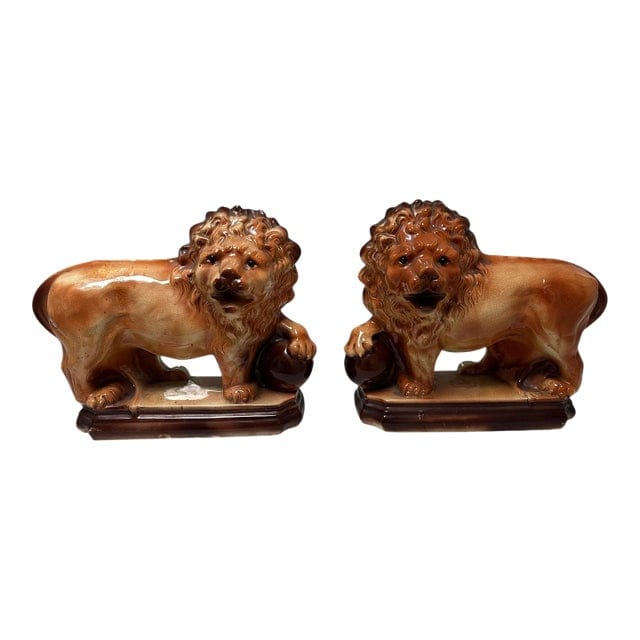 Pair of Antique Staffordshire Recumbent Lions | IdleHour