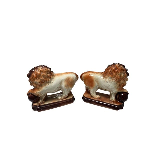 Pair of Antique Staffordshire Recumbent Lions | IdleHour