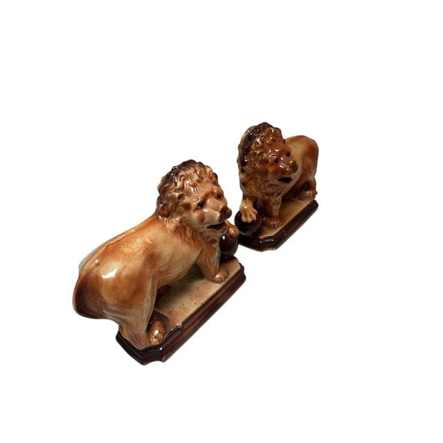 Pair of Antique Staffordshire Recumbent Lions | IdleHour