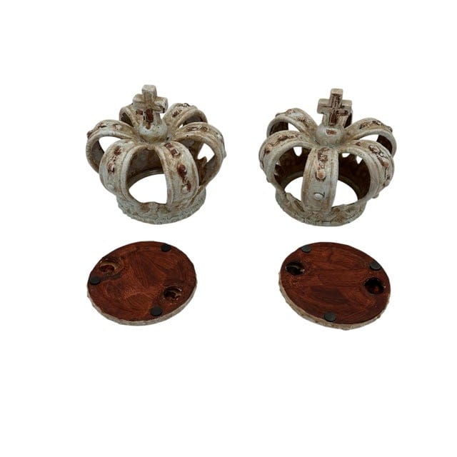 Pair of Cracked Glaze Crown Sculptures/Candle Holders | IdleHour