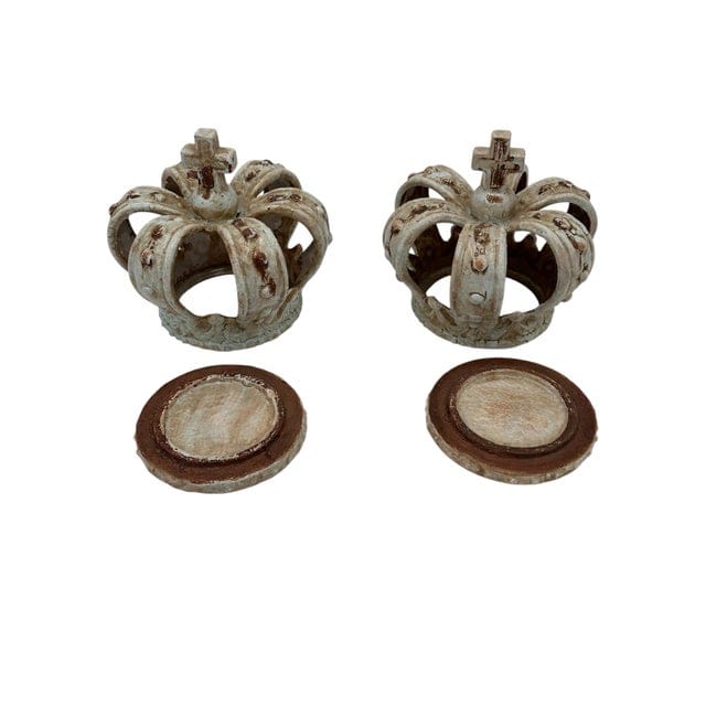 Pair of Cracked Glaze Crown Sculptures/Candle Holders | IdleHour