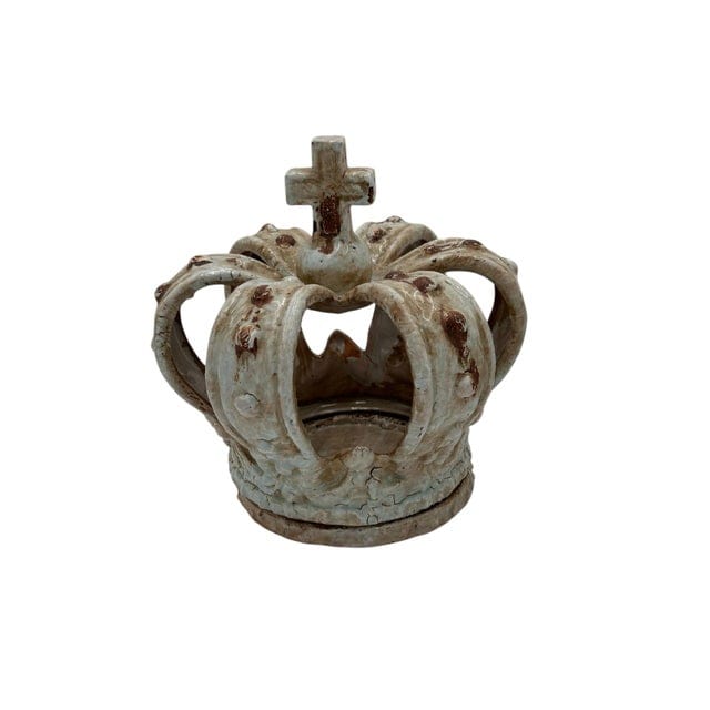 Pair of Cracked Glaze Crown Sculptures/Candle Holders | IdleHour
